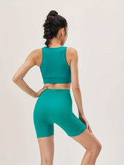 2pcs Yoga Sports Set Crop Top & Hollow Butt Lifting Shorts Activewear