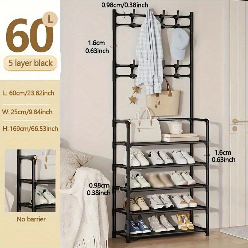 Coat Rack Shoe Storage Shelf Hanging Clothes Stand Hats Coats Balcony Drying Rac