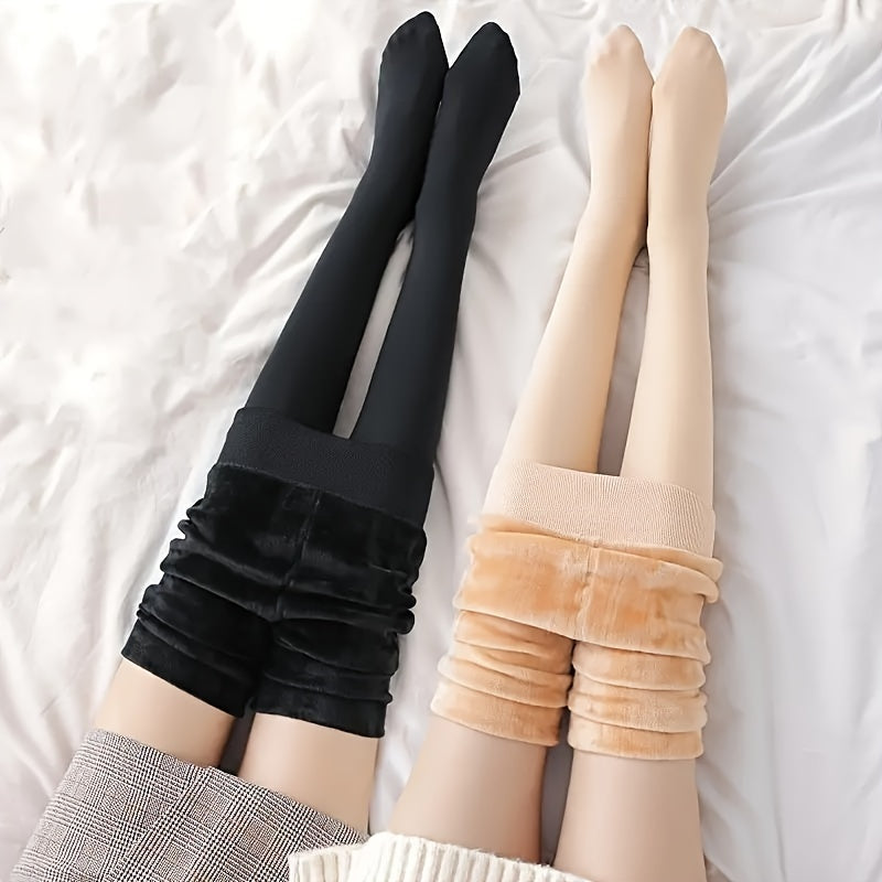 Plush Lined Tights Opaque High Waist Elastic Thermal Leggings