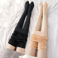 Plush Lined Tights Opaque High Waist Elastic Thermal Leggings