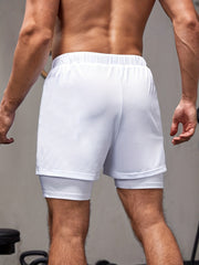 2 in 1 Double Layer Drawstring Sports Shorts with Inner Pocket