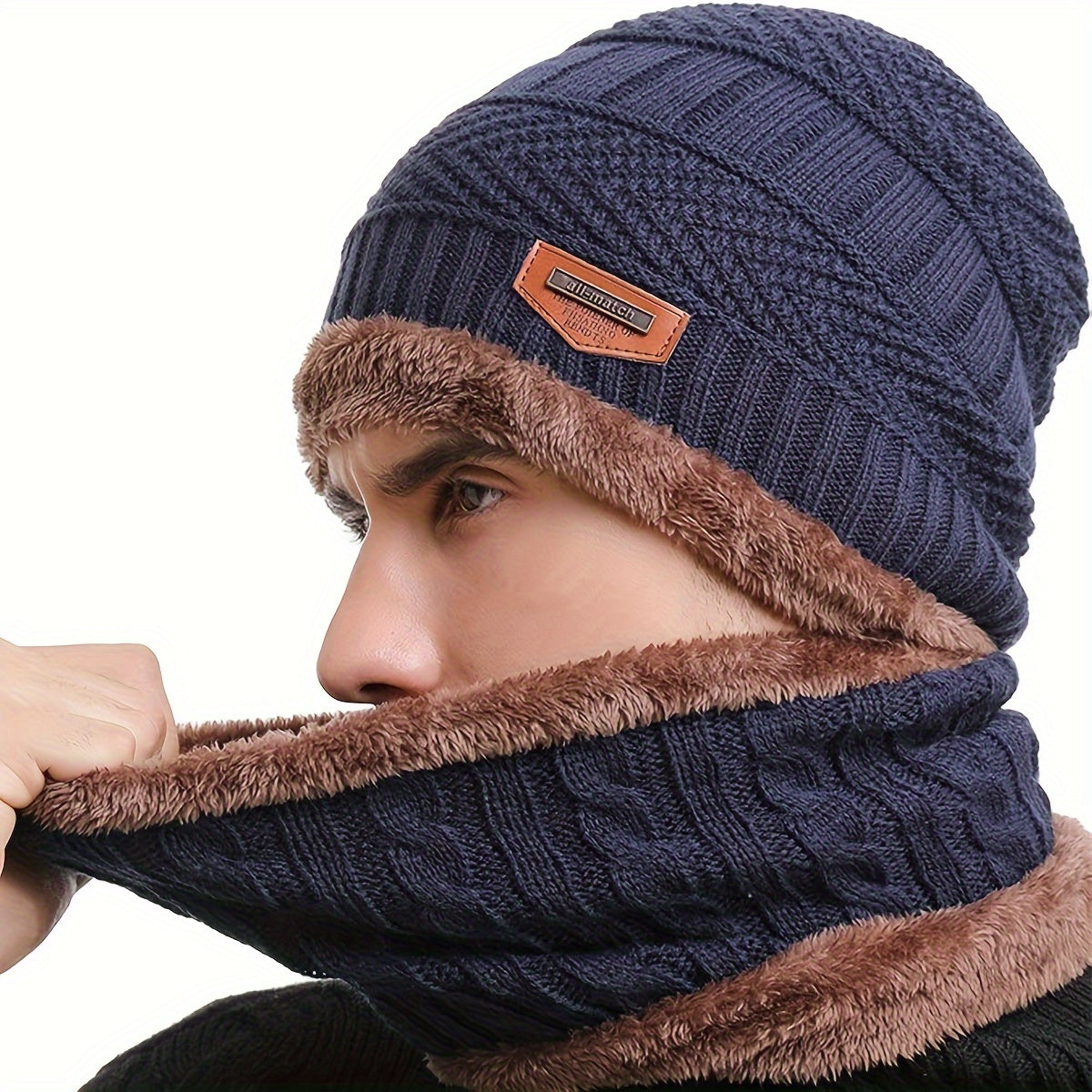 Warm Knit Beanie Hat & Scarf Set with Wool Lining for Men and Women