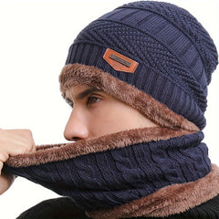 Warm Knit Beanie Hat & Scarf Set with Wool Lining for Men and Women