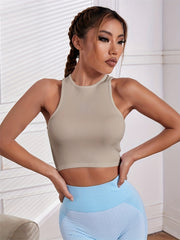 Grey Ribbed Tank Top Sports Fitness Yoga Running Top