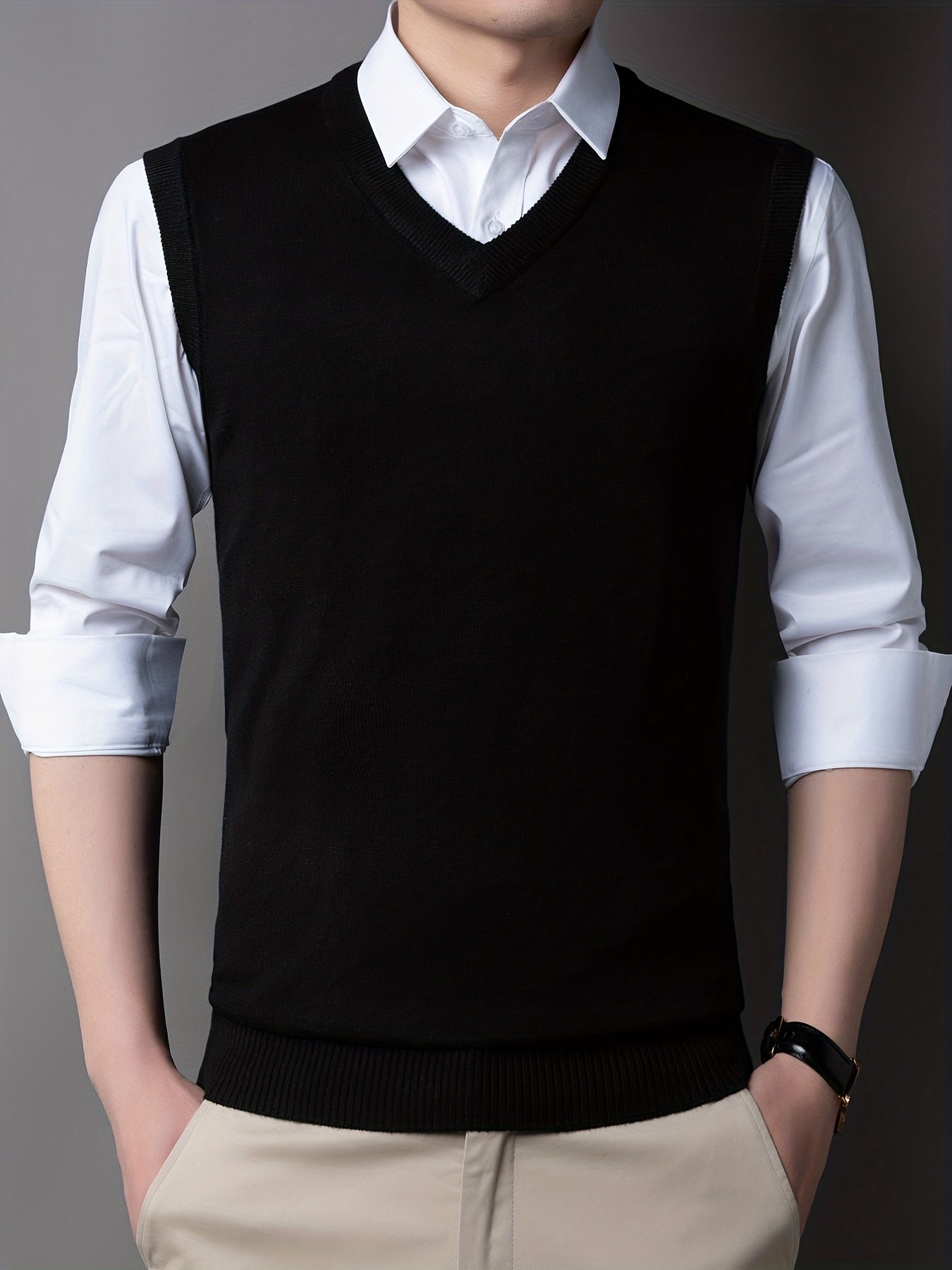 Men's V-Neck Sleeveless Wool Vest Tank Top for Autumn/Winter
