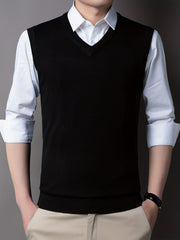Men's V-Neck Sleeveless Wool Vest Tank Top for Autumn/Winter