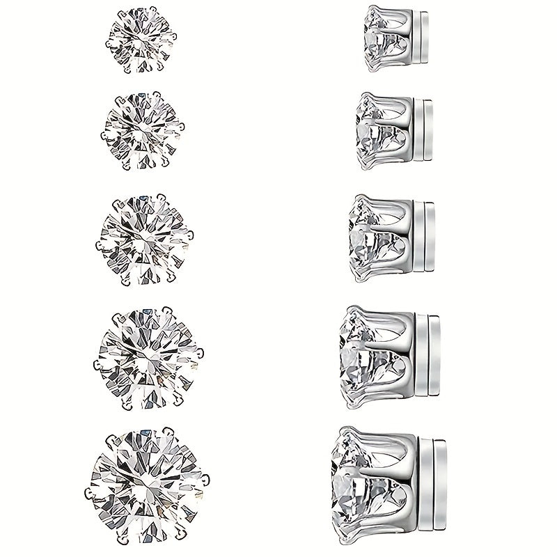 5pairs Round Cubic Magnetic Earrings Girls Silvery Casual Ear Jewelry