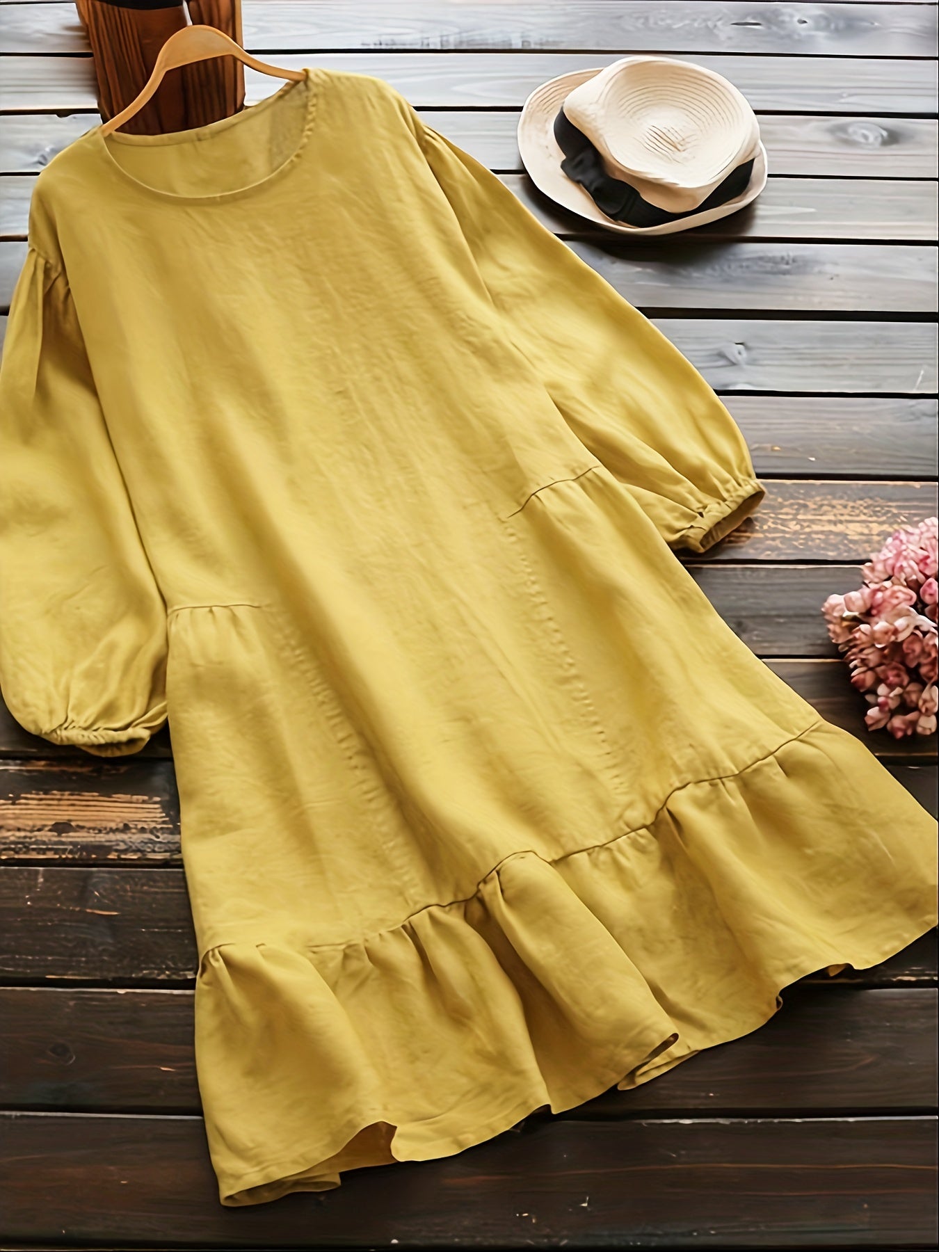 Casual Lantern Sleeve Midi Dress Women's Plus