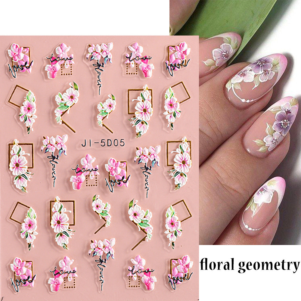 5D Flower Nail Stickers Embossed Stereoscopic Nail Decals Self-adhesive Decals