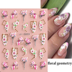 5D Flower Nail Stickers Embossed Stereoscopic Nail Decals Self-adhesive Decals