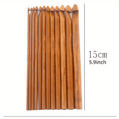20pcs Set Carbonized Bamboo Handle Round Crochet DIY Wool Thread Weaving Tool