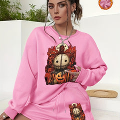 Women's Plus Graphic Print Sweatshirt & Shorts 2pcs Set