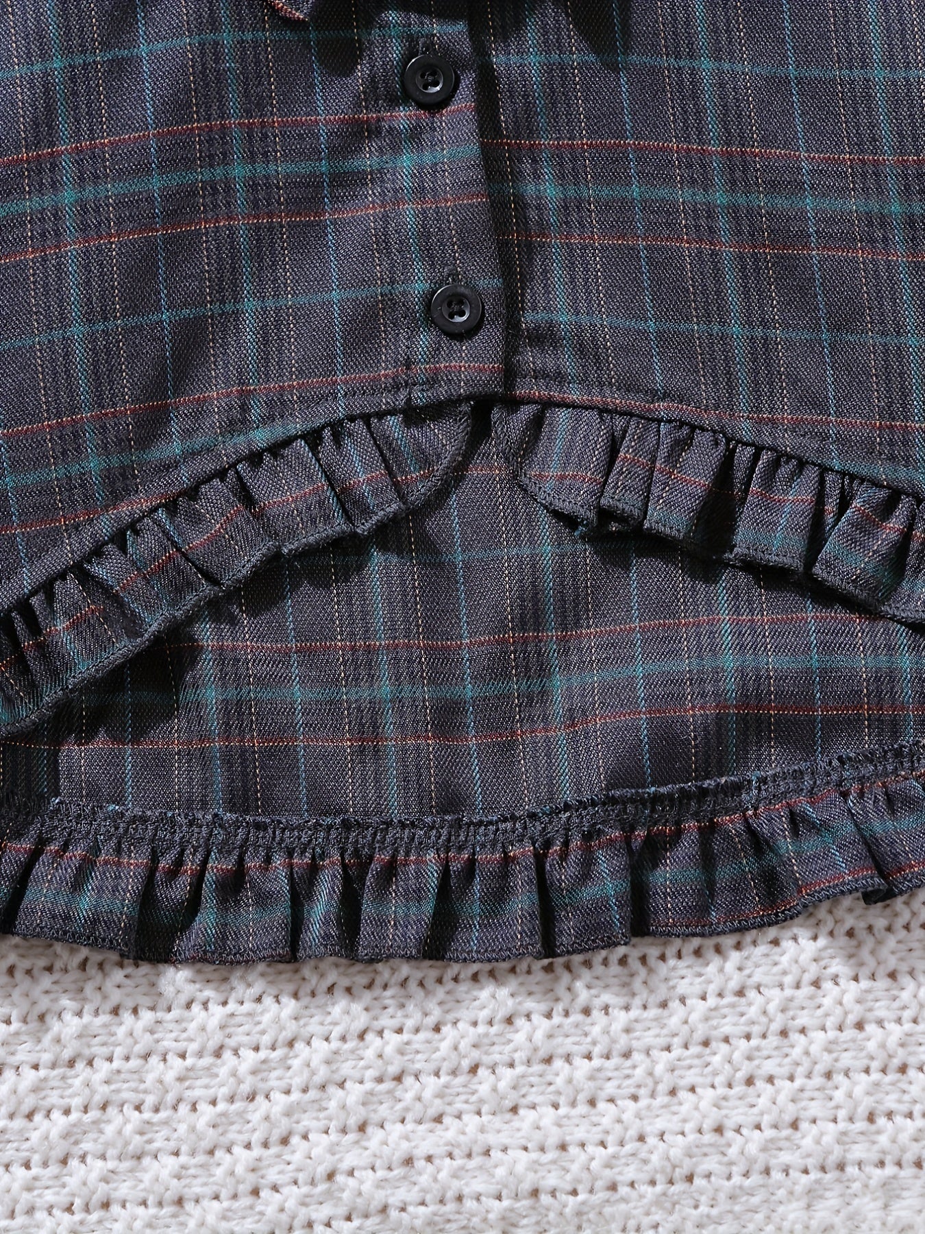 2pcs Girls Dress Clothes Plaid Long Sleeve Top Knit Cami Dress Set