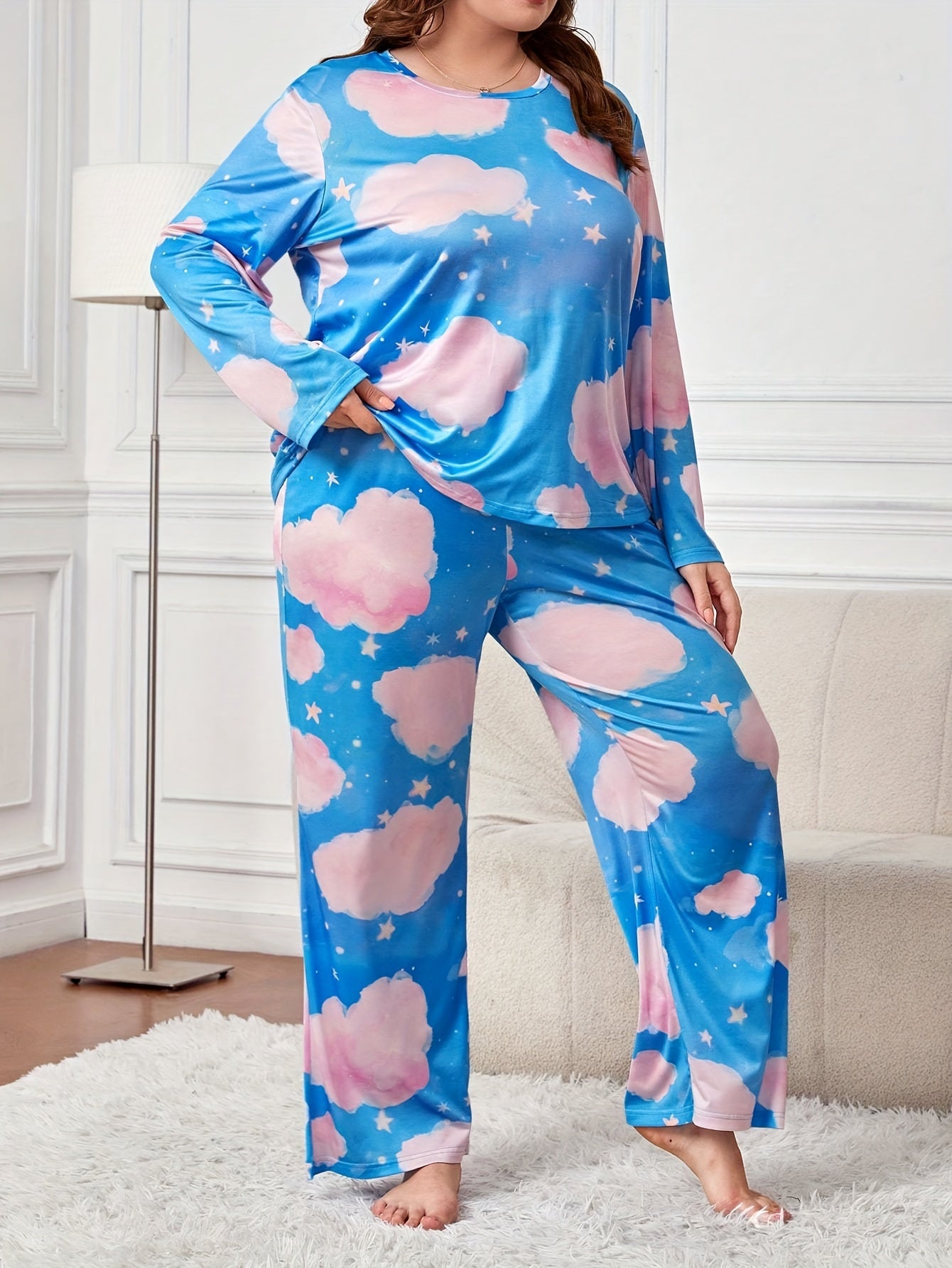Claud & Sky Print Long Sleeve Pajamas Set