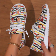 Women's Christmas Skates Shoes Colorful Stripes Santa Snowflake Patterns