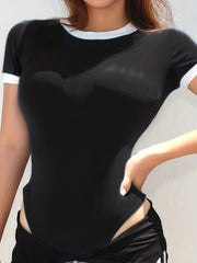 Casual Crew Neck Short Sleeve Bodysuit