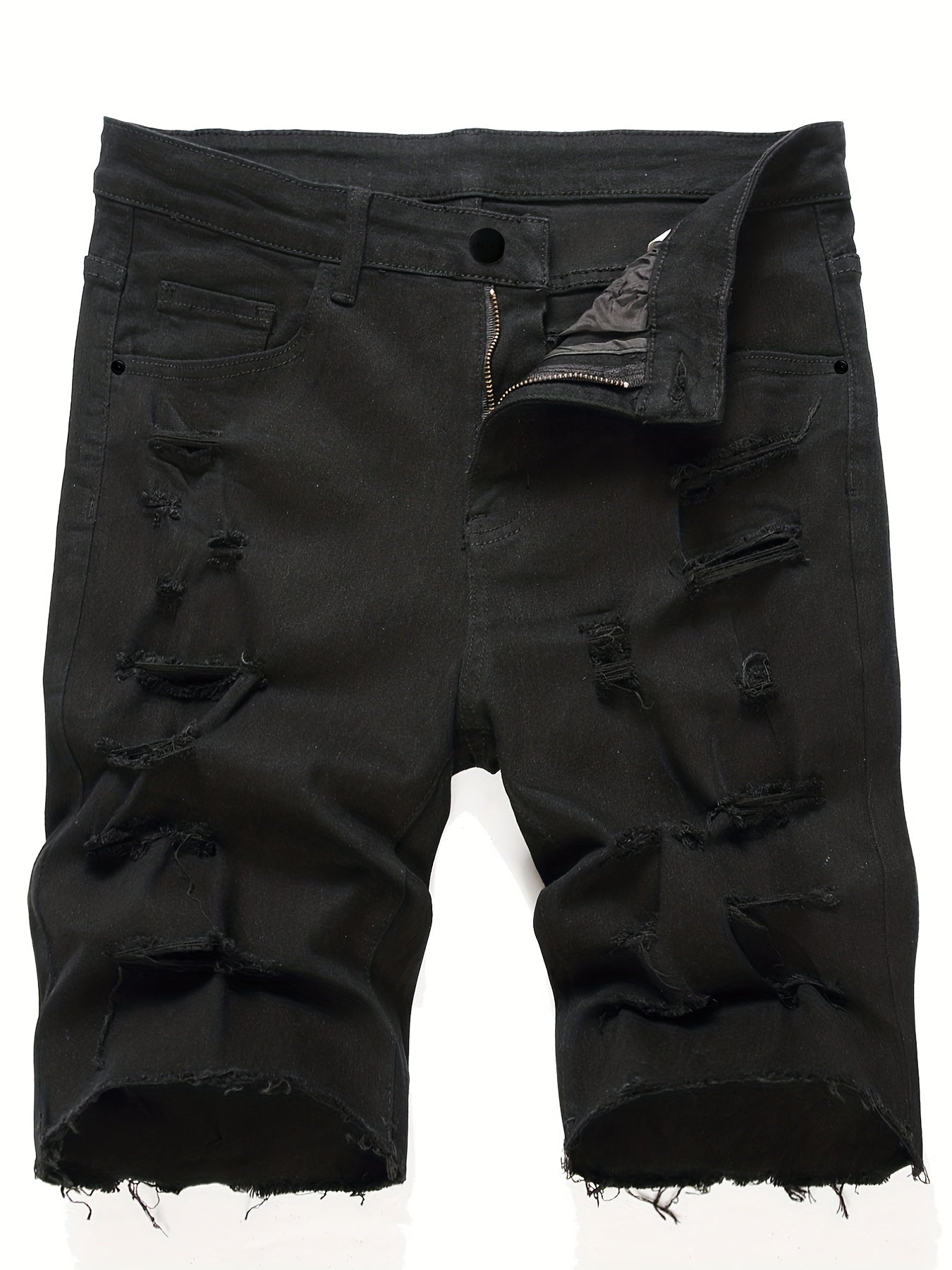 Men's Casual Ripped Denim Shorts Mid Stretch for Summer