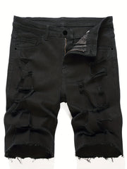 Men's Casual Ripped Denim Shorts Mid Stretch for Summer