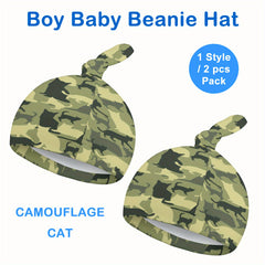 2pcs Baby Dinosaur Print Beanie Cap Soft Knotted Hat For Summer