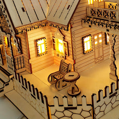 Wooden LED Villa Puzzle DIY Assembly Warm Yellow Lights Handcrafted Home Decor