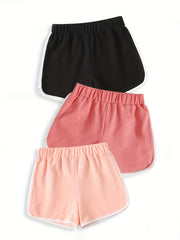 3pcs Toddler Girls Elastic Waist Track Shorts Kids Summer Clothes