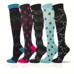 5 Pairs Durable Compression Socks for Running, Hiking, Cycling