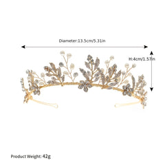 Golden Leaf Crown Hairband Headband Faux Pearl Tiara
