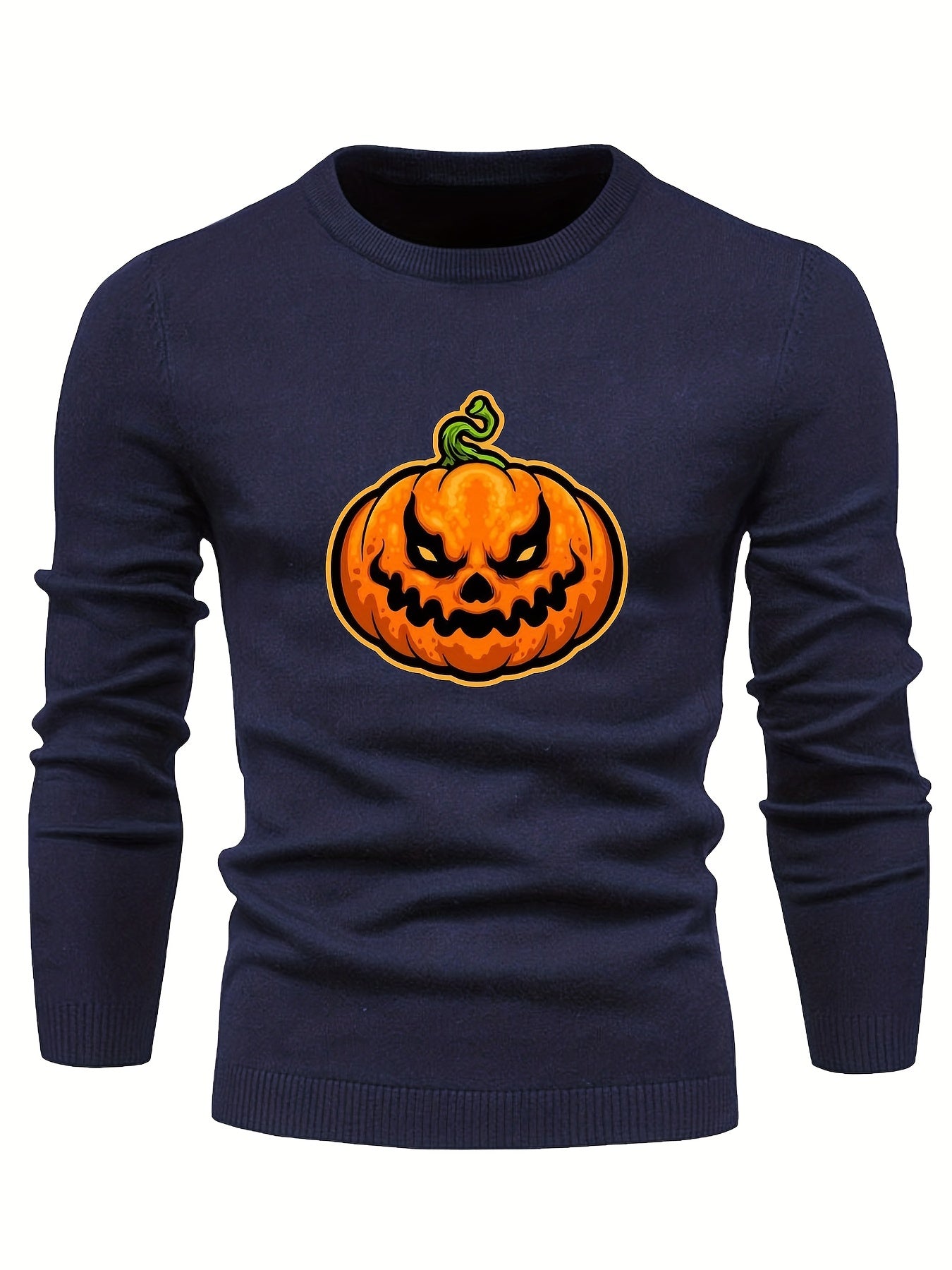 Cartoon Pumpkin Jack O Lantern Slim Warm Sweater Men's Casual Retro Style