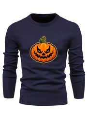 Cartoon Pumpkin Jack O Lantern Slim Warm Sweater Men's Casual Retro Style