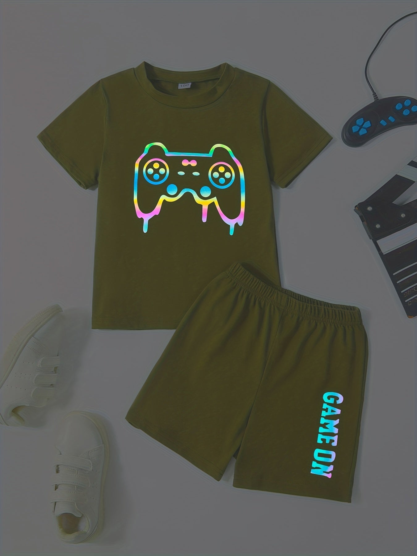 Boys Reflective Game Console Outfit Short Sleeves T shirt & Shorts