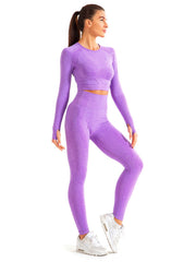 Women's High Waist Yoga Set Long Sleeve Fitness Top & Leggings