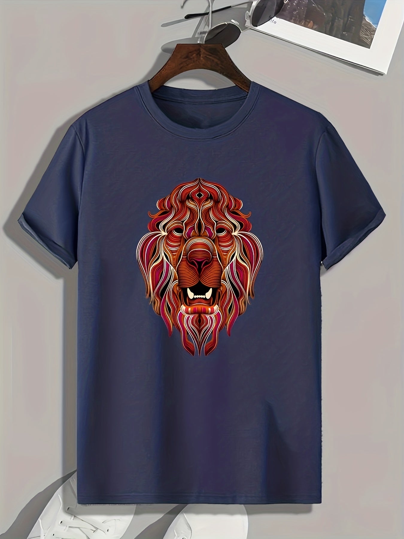 Lion Pattern Print Men's Sports T-shirt