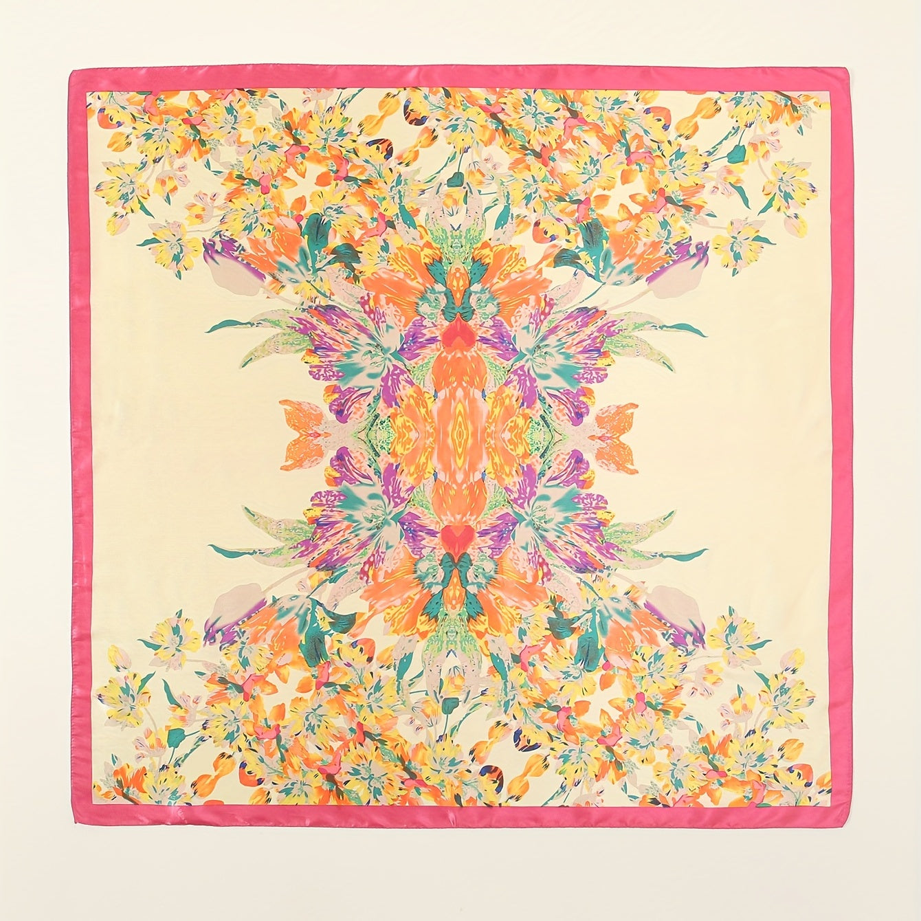 Flower Print Bandana Satin Shawl Silk Square Scarf Head Wrap