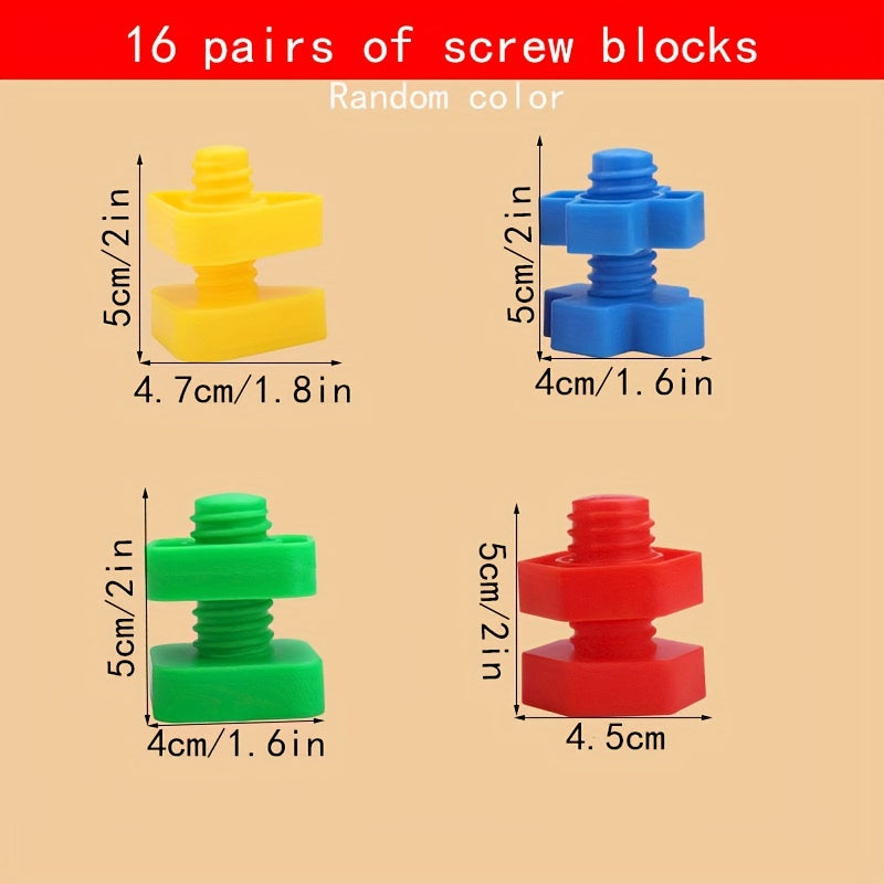 16-Piece Shape Nuts and Bolts Stacking Toy: Building Fine Motor Skills