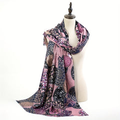 Geometric Retro Printed Shawl Wrap Fringed Warm Shawl Cape For Women
