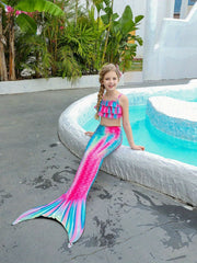 Girl's Mermaid Swimsuit 3pcs Bikini Set & Mermaid Tail Fish Scale Print Ruffle