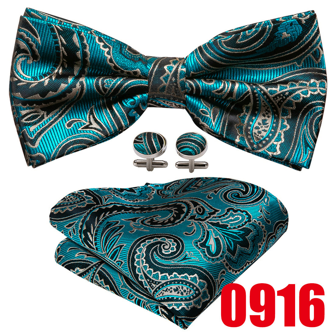 Barry Wang Golden Paisley Bow Tie Classic Pre Tied Adjustable Cravat Set