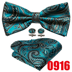 Barry Wang Golden Paisley Bow Tie Classic Pre Tied Adjustable Cravat Set