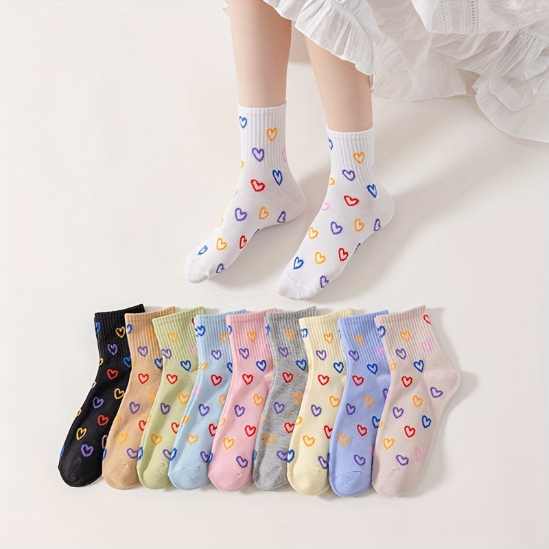 Heart Print Socks Soft & Comfy Short Socks Women's Stockings
