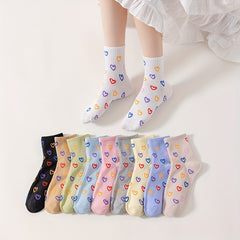 Heart Print Socks Soft & Comfy Short Socks Women's Stockings