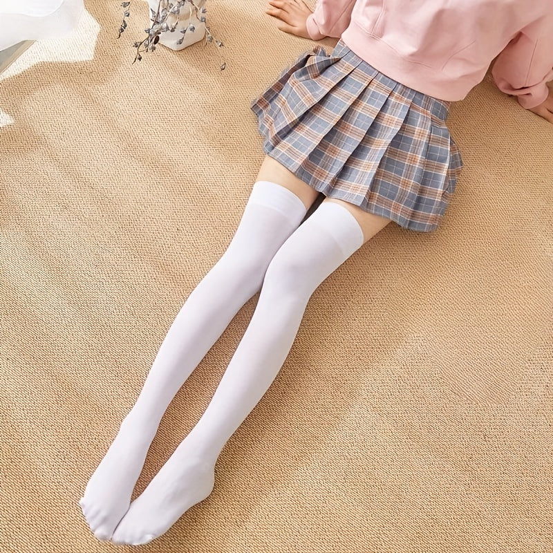 2 Pairs Striped Solid Thigh High Socks Women's Stockings