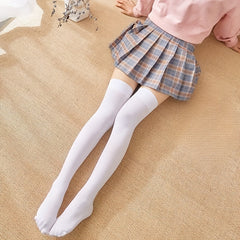 2 Pairs Striped Solid Thigh High Socks Women's Stockings