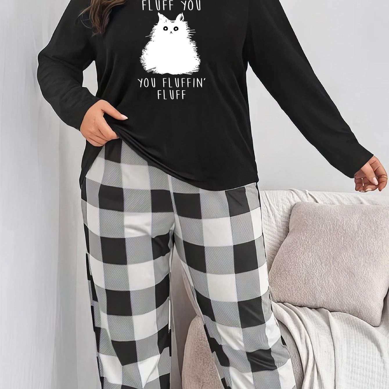 Colorblock Gingham Tee & Pants Pajama Set