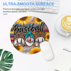 Baseball Mom Round Mouse Pad Non Slip Rubber Base Small Size 7.87x7.87x0.1 Inch
