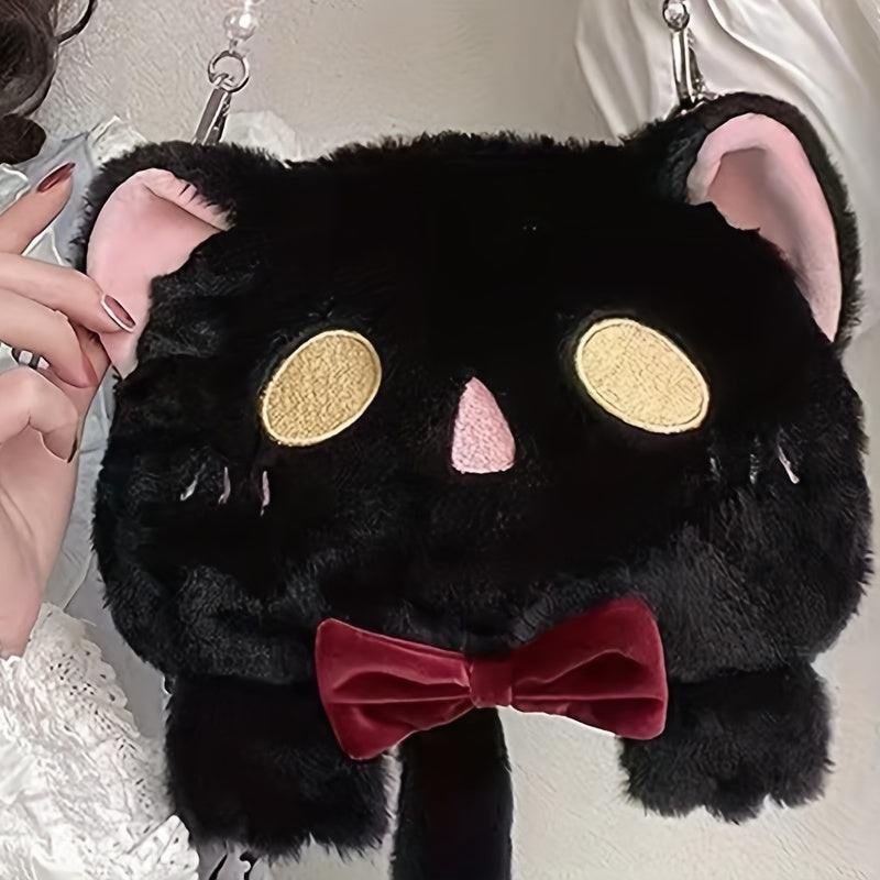 Cartoon Plush Cat Shoulder Bag Crossbody Bag Coin Purse Mobile Phone Bag