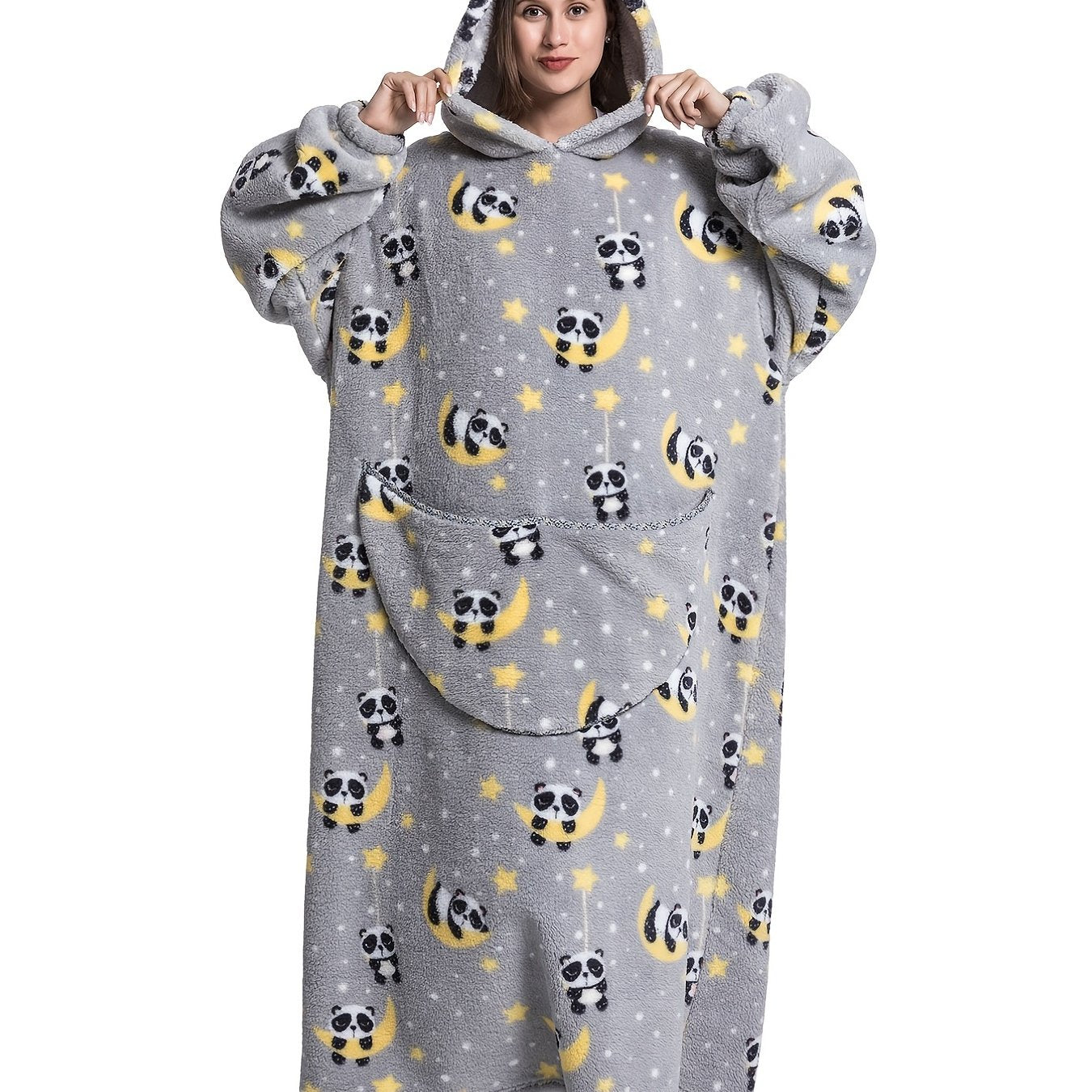 Flannel Hooded Nightgown Plus Panda Print Robe