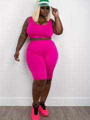 Plus Size Square Neck Crop Top & Knee Length Shorts Set