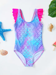 Girls Fish Scale Print One Piece Swimsuit