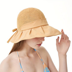 Stitching Bucket Hat Sun Hats Hollow Breathable Foldable Travel