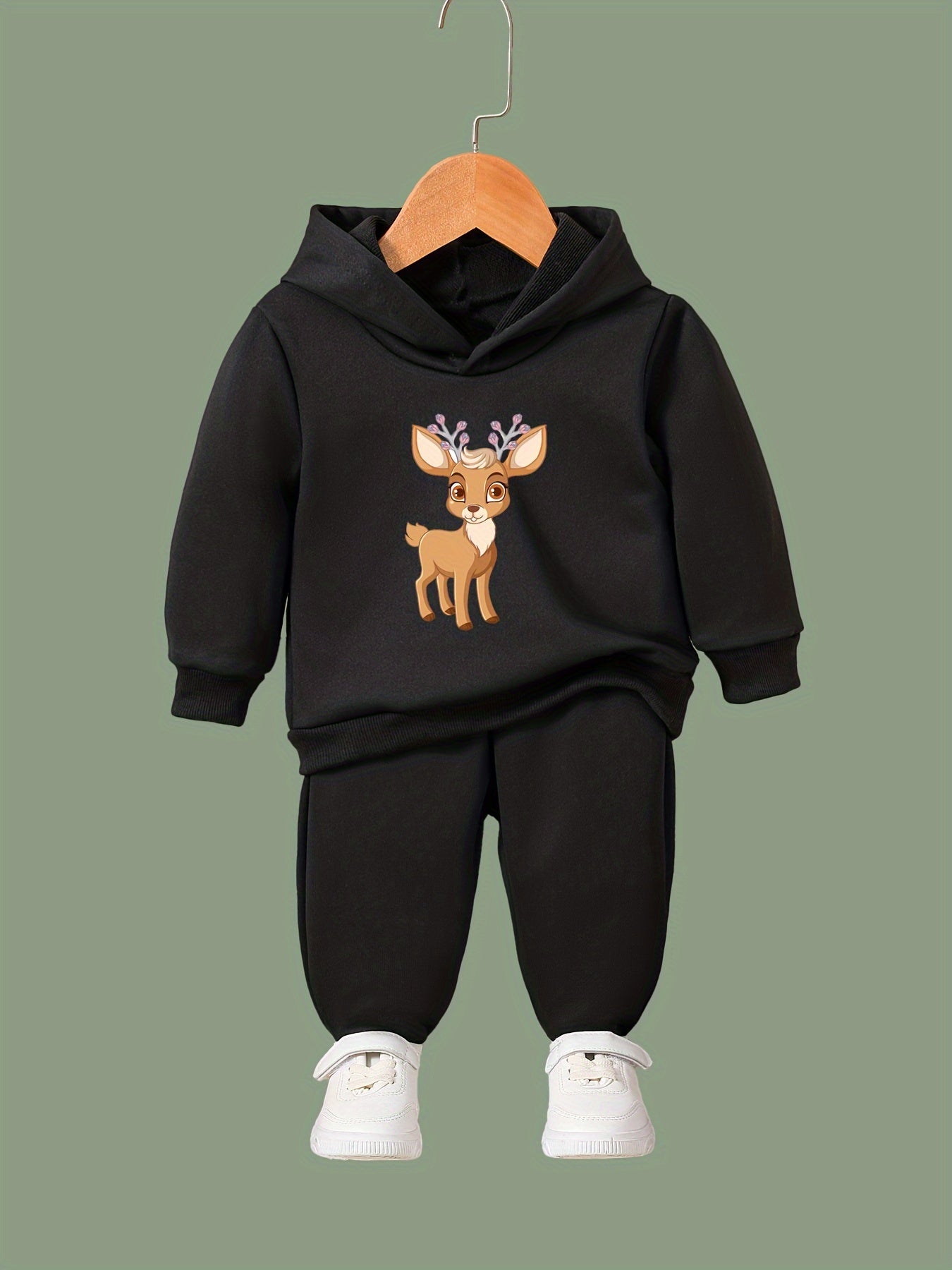 Christmas Reindeer Print Hoodies Pants Set For Kids Sports Gift